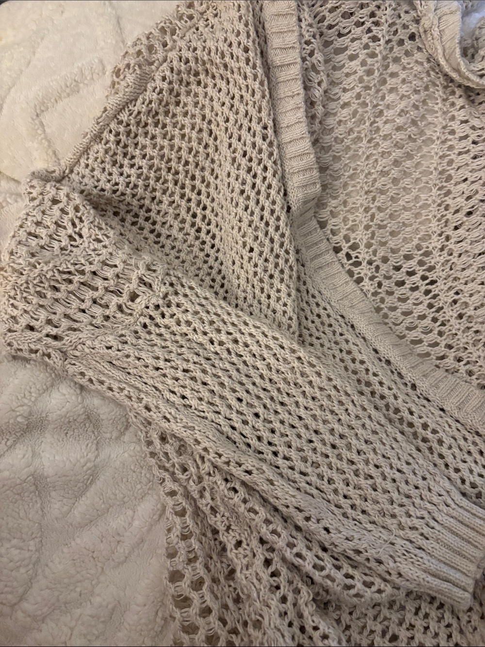 Light Beige Open-Knit Women’s Cardigan Sweater